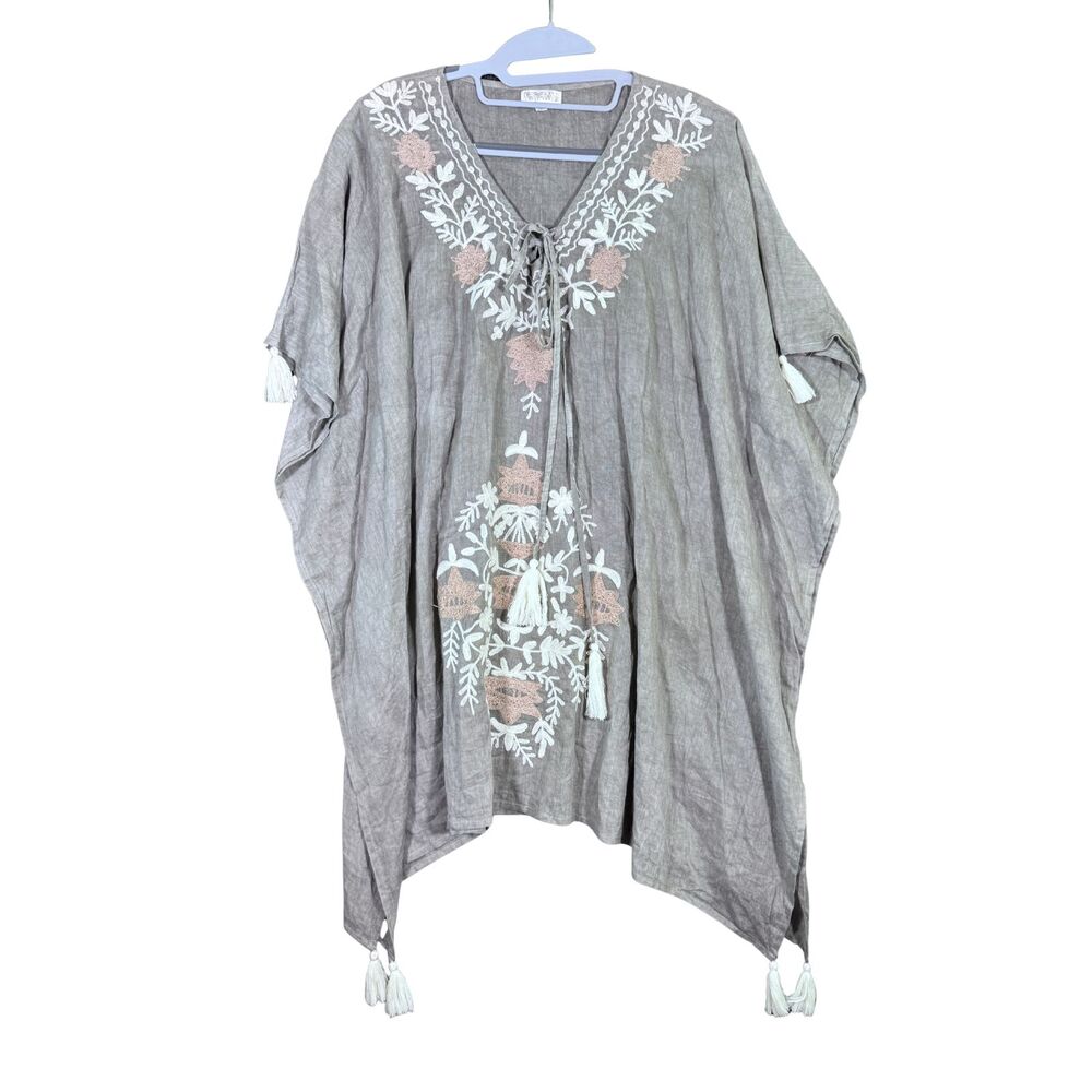 NWOT Debbie Katz South Beach Grey Embroidered Tassel Tunic Cover-Up Cotton S